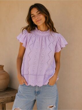JENNIFER & GRACE | Cotton Eyelet Blouse | Lavender/Lilac Romantic Cottagecore